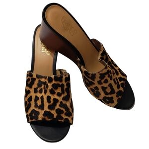 Franco Sarto McKenna Wedge Slip On Animal Print Sandal Shoes Size 9.5